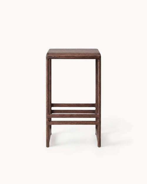Oak Bar Stool Eva in dark oak wood, designed for kitchen islands and residential bars.