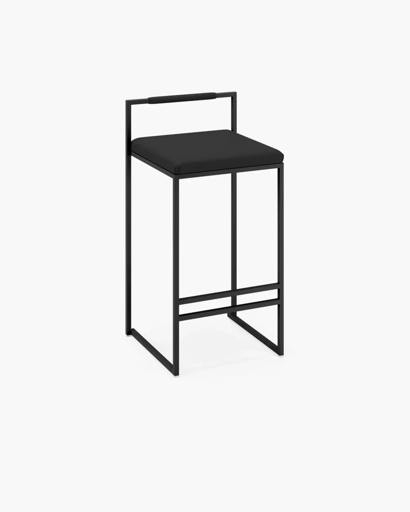 Freja bar stool in black with leather seat and minimalist design, perfect for modern kitchen islands.