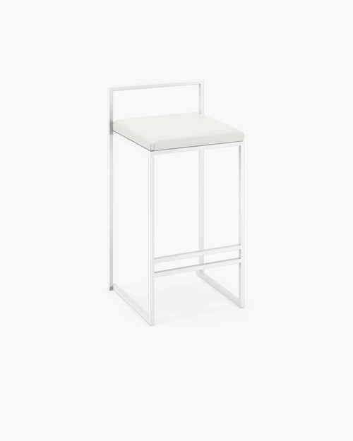 Freja bar stool with white frame and low backrest, perfect for minimalistic and classic interior designs.