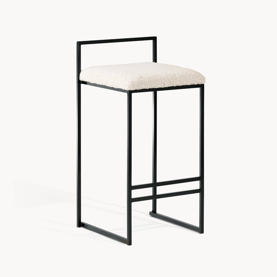 Tabouret de bar Freja – Noir – Bouclé Ivory