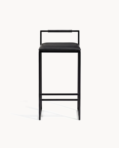 Barstol Freja – Svart ram – Sittdyna i svart läder – Svart Ryggstöd