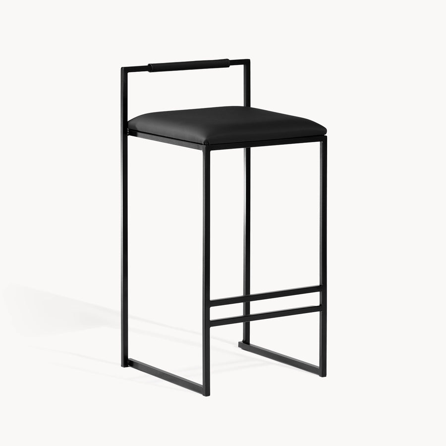 Tabouret de bar Freja – Coussin & dossier cuir Jade Black