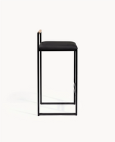 Kitchen Bar Stool Freja in black frame with black leather cushion and latte backrest, perfect for modern kitchens.