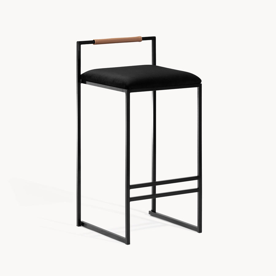 Tabouret de bar Freja – Velours Jade Black – Dossier Coffee Bean