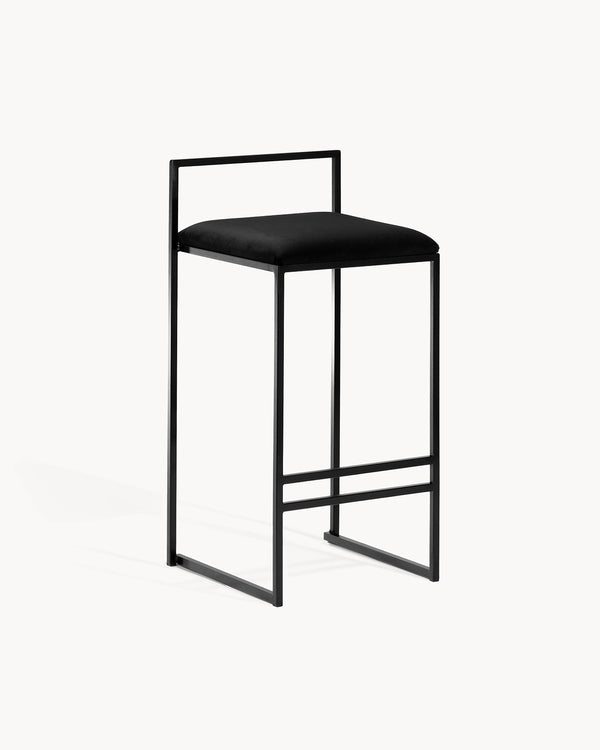 Bar Stool Freja by Crea with black frame and jade black velvet cushion for modern kitchens.