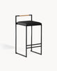 Freja Bar stool - Black - Jade black leather - Latte