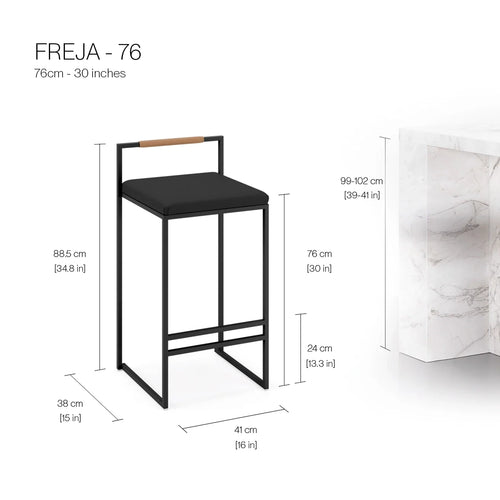 Freja Barhocker - Schwarz - Jade black leder - Latte