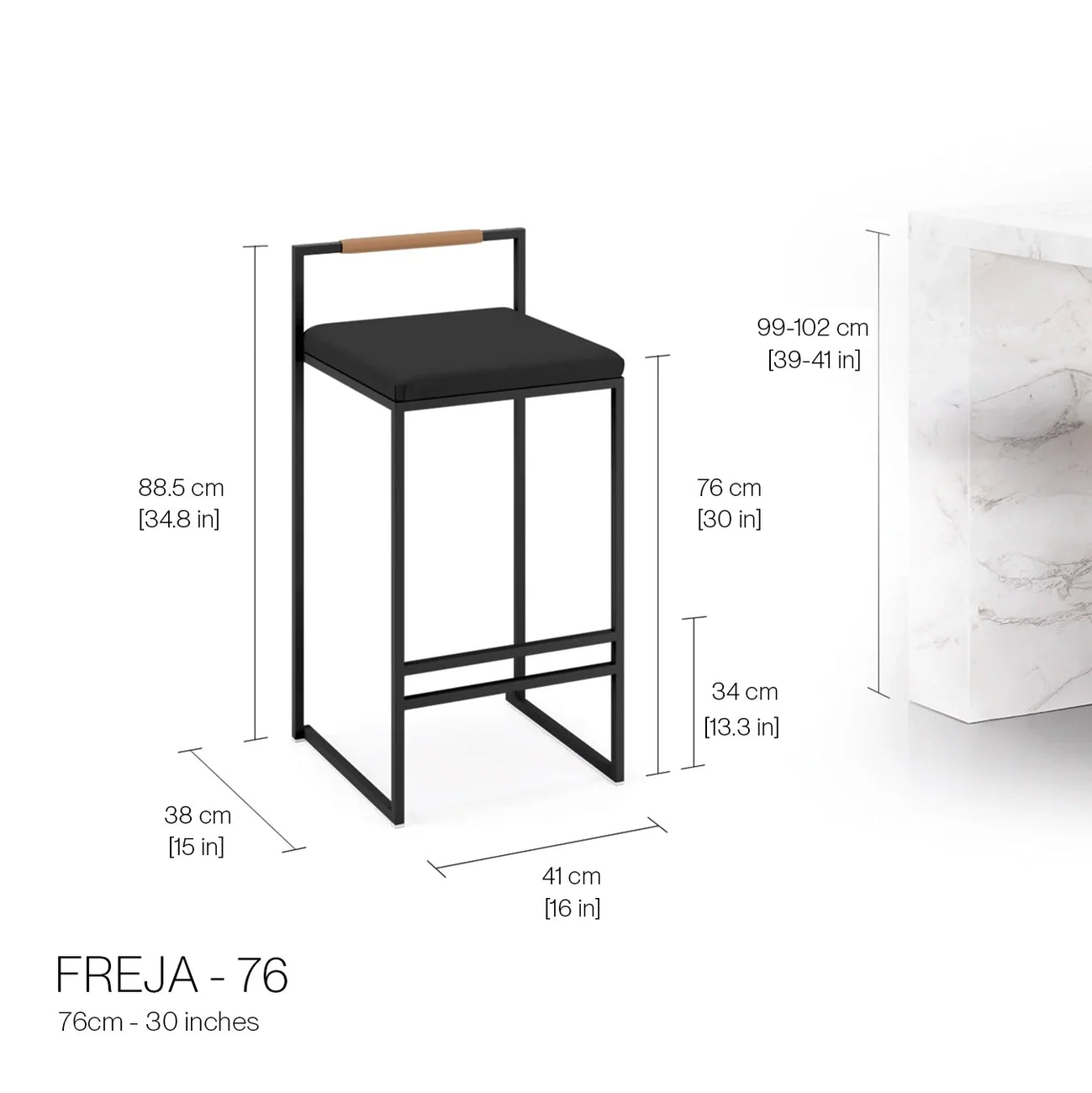 Freja Bar stool - Black - Ivory bouclé