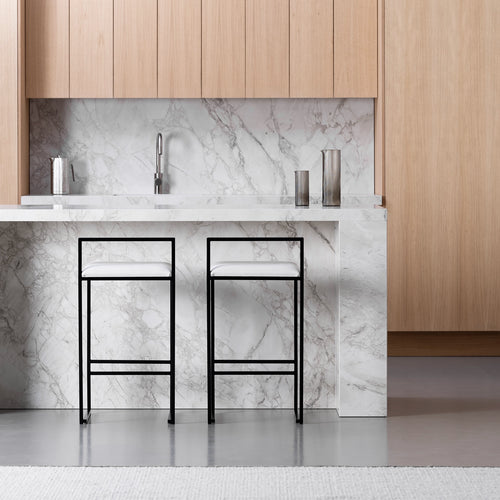 Freja Bar stool - Black - Ivory leather