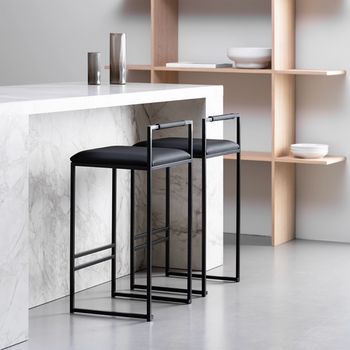 Freja Bar stool - Black - Jade black leather - Jade black