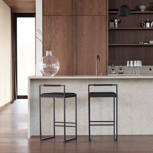 Freja Bar stool - Black - Jade black leather - Jade black