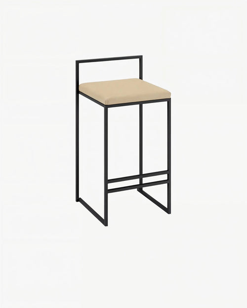 Freja Bar stool - Black - Latte leather