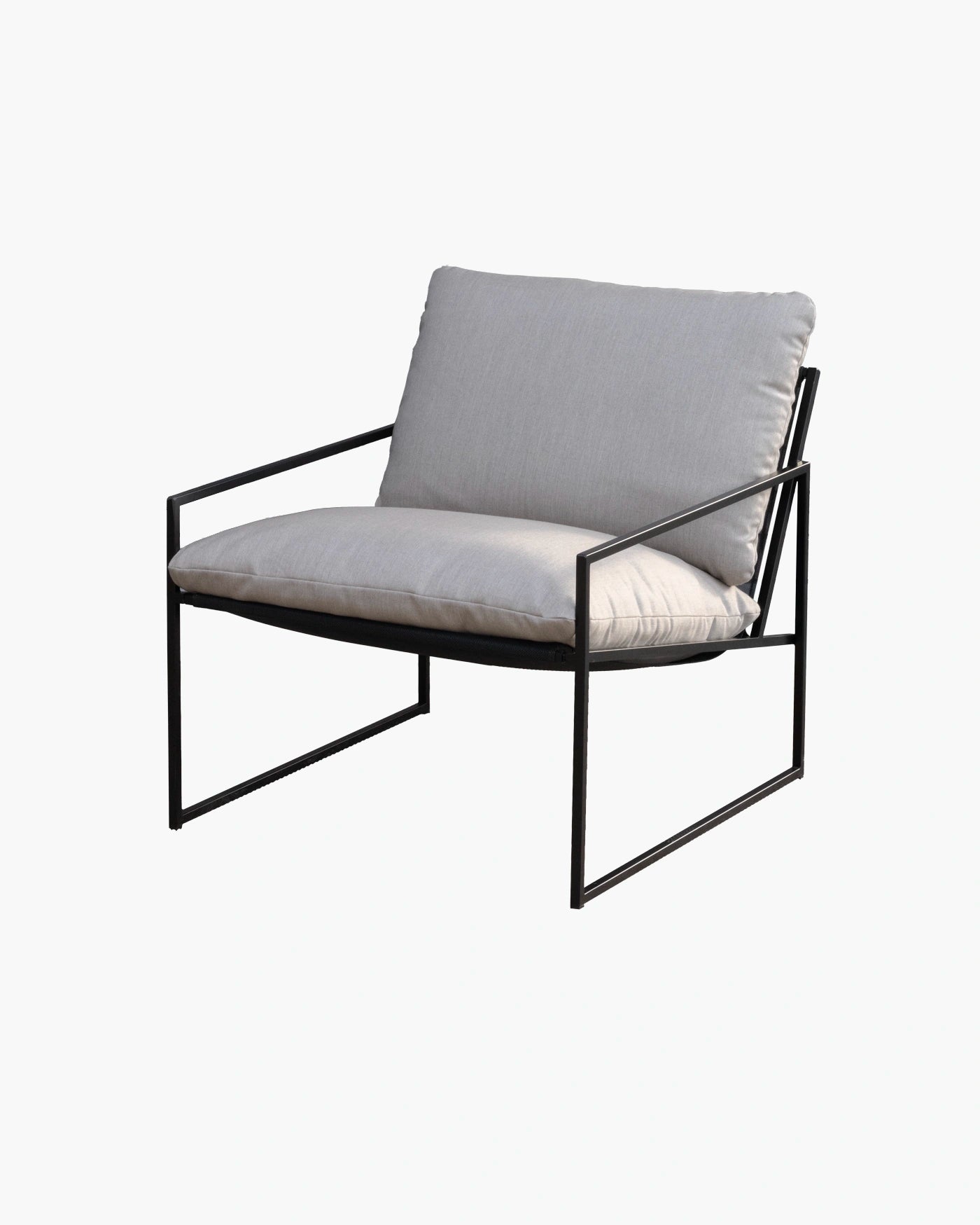 Kenny Lounge chair in black with fossil acrylic cushions, blending modern design and comfort for any living space.