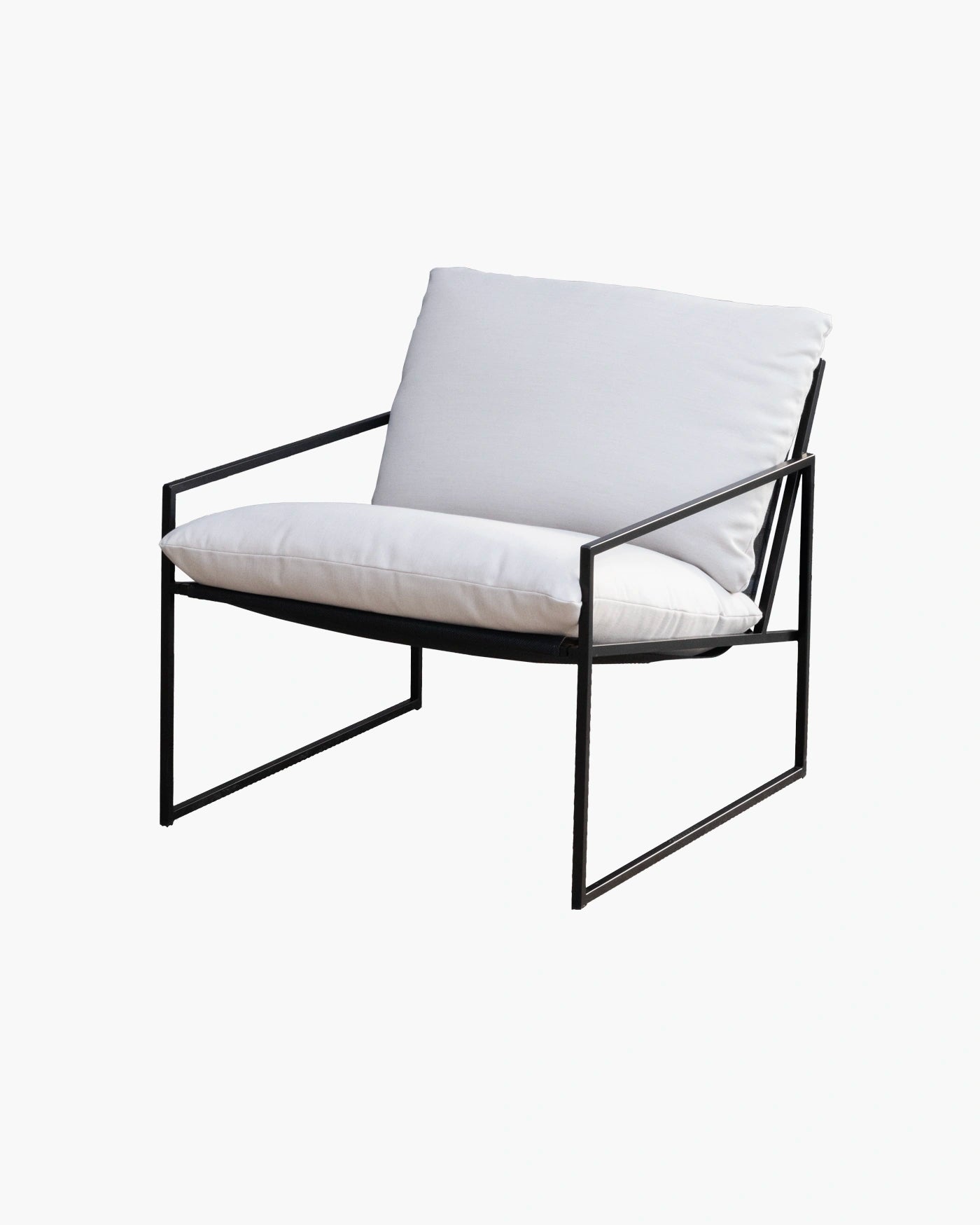 Kenny lounge chair in black frame with white cushions, combining modern design and comfort for any space.