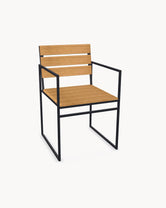 Garden Dining Chair Signe with a black powder-coated stainless steel frame and A-grade teak slats.