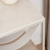 Iris  - Beige Frame - Sand Leather Straps - Lunar Dekton Top from by Crea - Bedside Table.