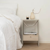 Iris  - Beige Frame - Sand Leather Straps - Lunar Dekton Top from by Crea - Bedside Table.