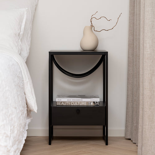 Iris Bed table - Black - Jade black leather - Black