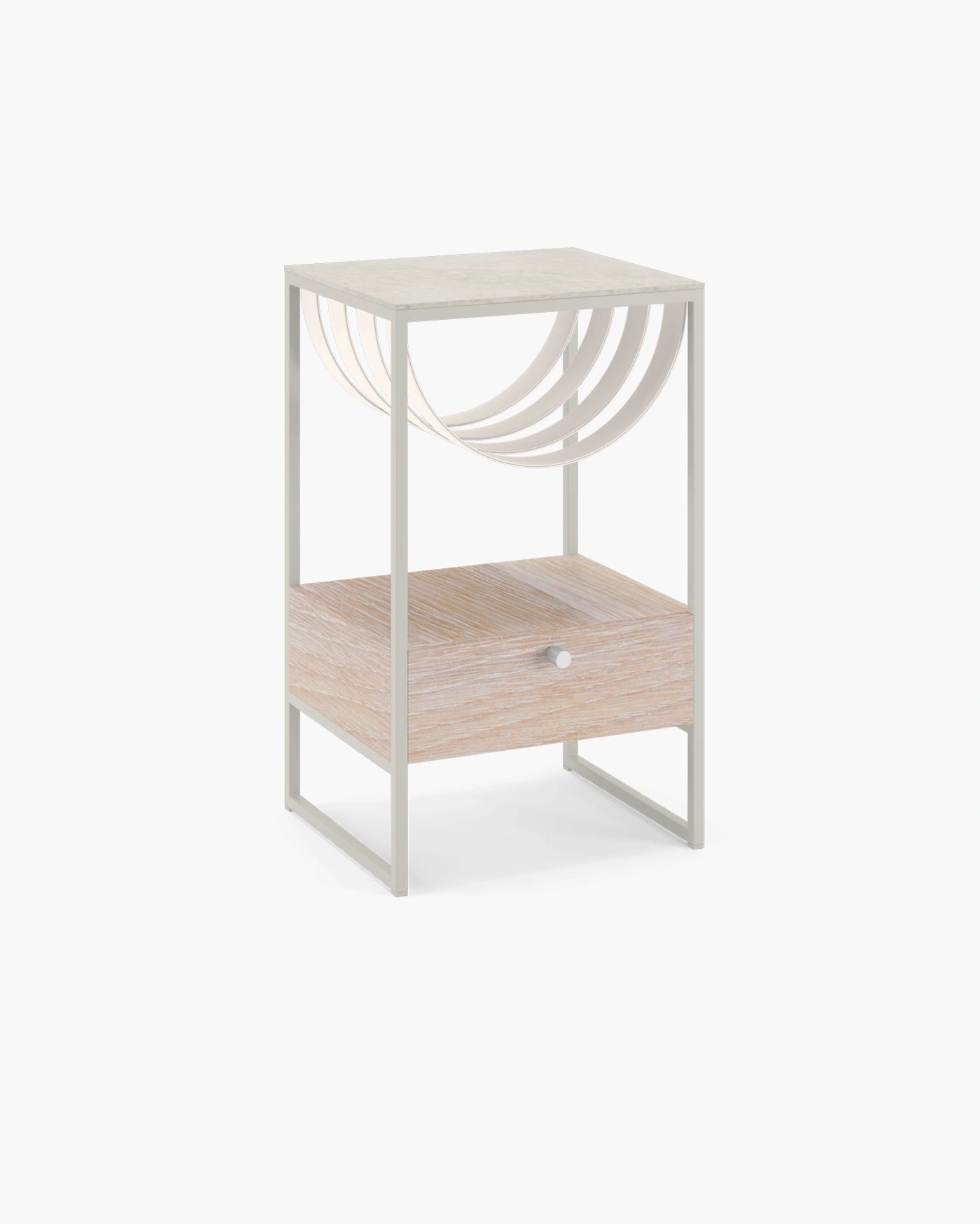 Iris bed table in beige with lunar dekton top and stylish design, perfect for bedroom decor and functionality.