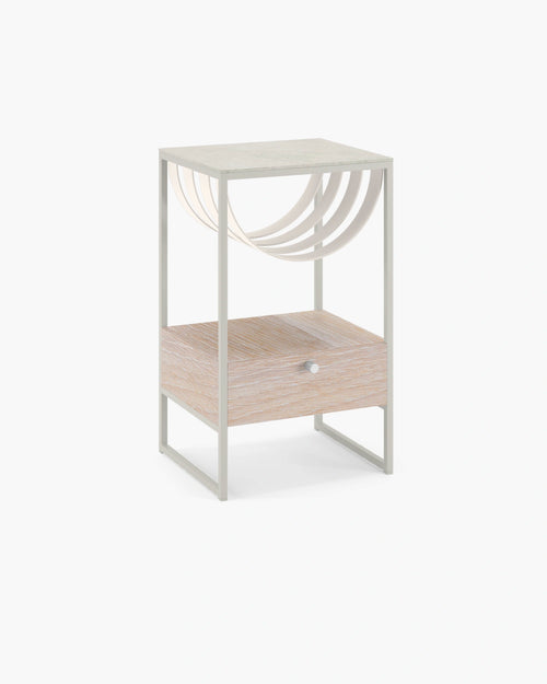 Table de chevet Iris - Beige - Cuir Sand - Dekton Lunar
