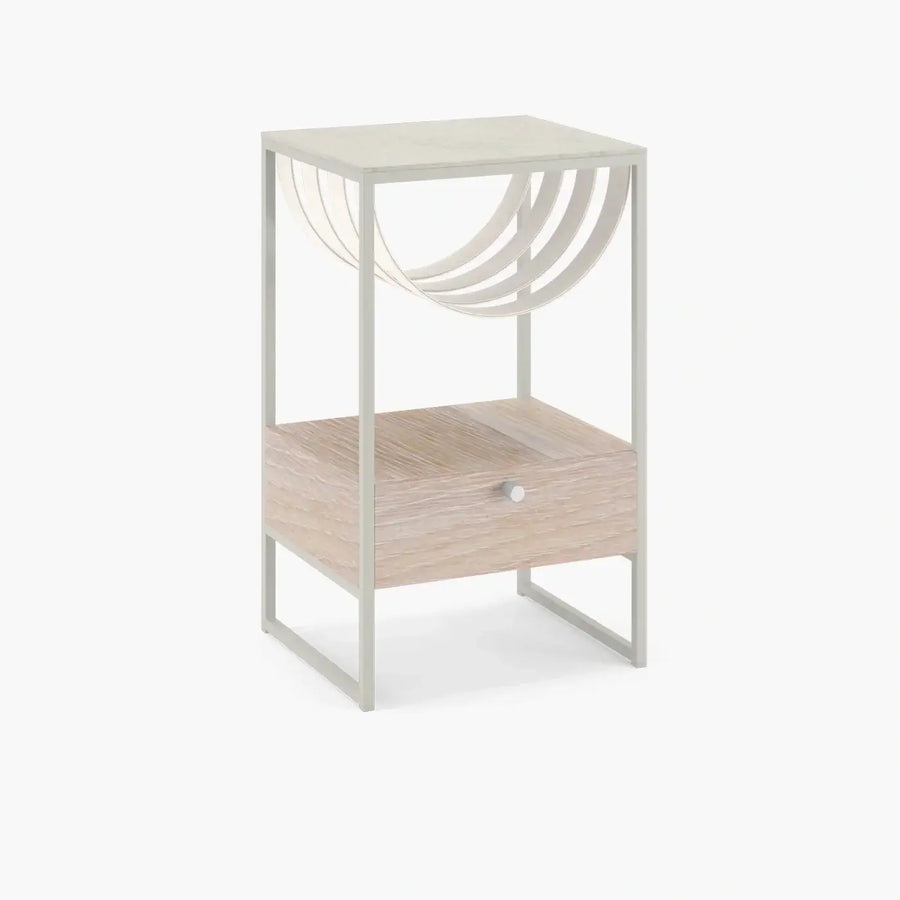 Table de chevet Iris – Piètement beige – Plateau pierre Lunar