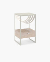 Iris  - Beige Frame - Sand Leather Straps - Lunar Dekton Top from by Crea - Bedside Table.