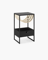 Iris  - Black Frame - Latte Leather Straps - Kelya Dekton Top from by Crea - Bedside Table.