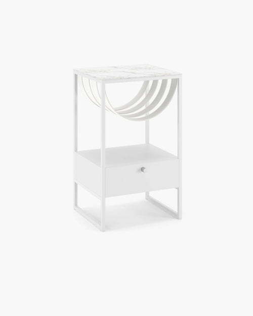 Iris Sängbord - Vit - Ivory läder - Entzo dekton