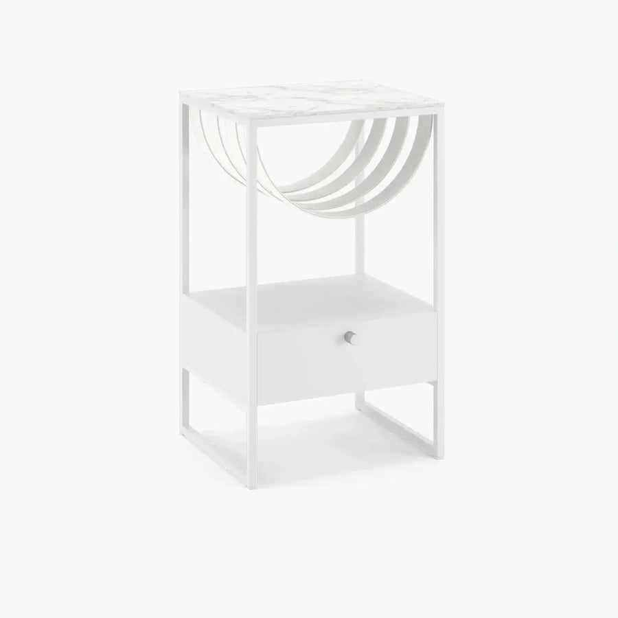 Bedside Table Iris – White Frame – Entzo Stone Top