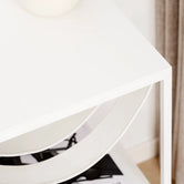 Iris  - White Frame - White Leather Straps - White Laminate Top from by Crea - Bedside Table.