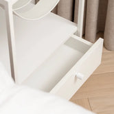 Iris  - White Frame - White Leather Straps - White Laminate Top from by Crea - Bedside Table.