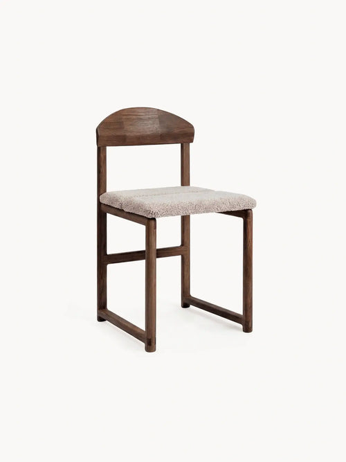 Karin Chaise de salle à manger – Chêne foncé – Bouclé grège