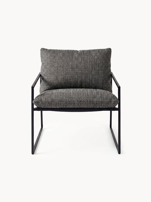 Gray armchair with black frame on a white background