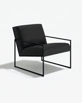 Armchair Kent in sleek black upholstery with a modern metal frame, perfect for contemporary living spaces.