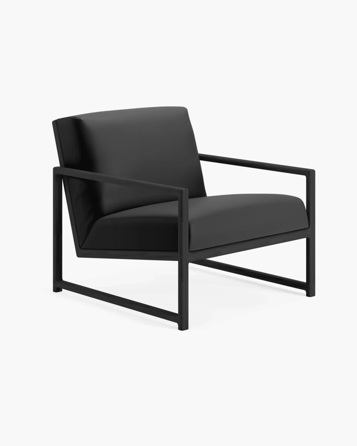 Kent Wood black oak armchair with jade black leather seat, featuring sleek Scandinavian design and structured comfort.