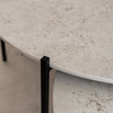 Close-up of Leo Coffee Table by by Crea with Sabbia Dekton top and black steel frame. Highlights premium craftsmanship and textured surface in handmade Scandinavian furniture.