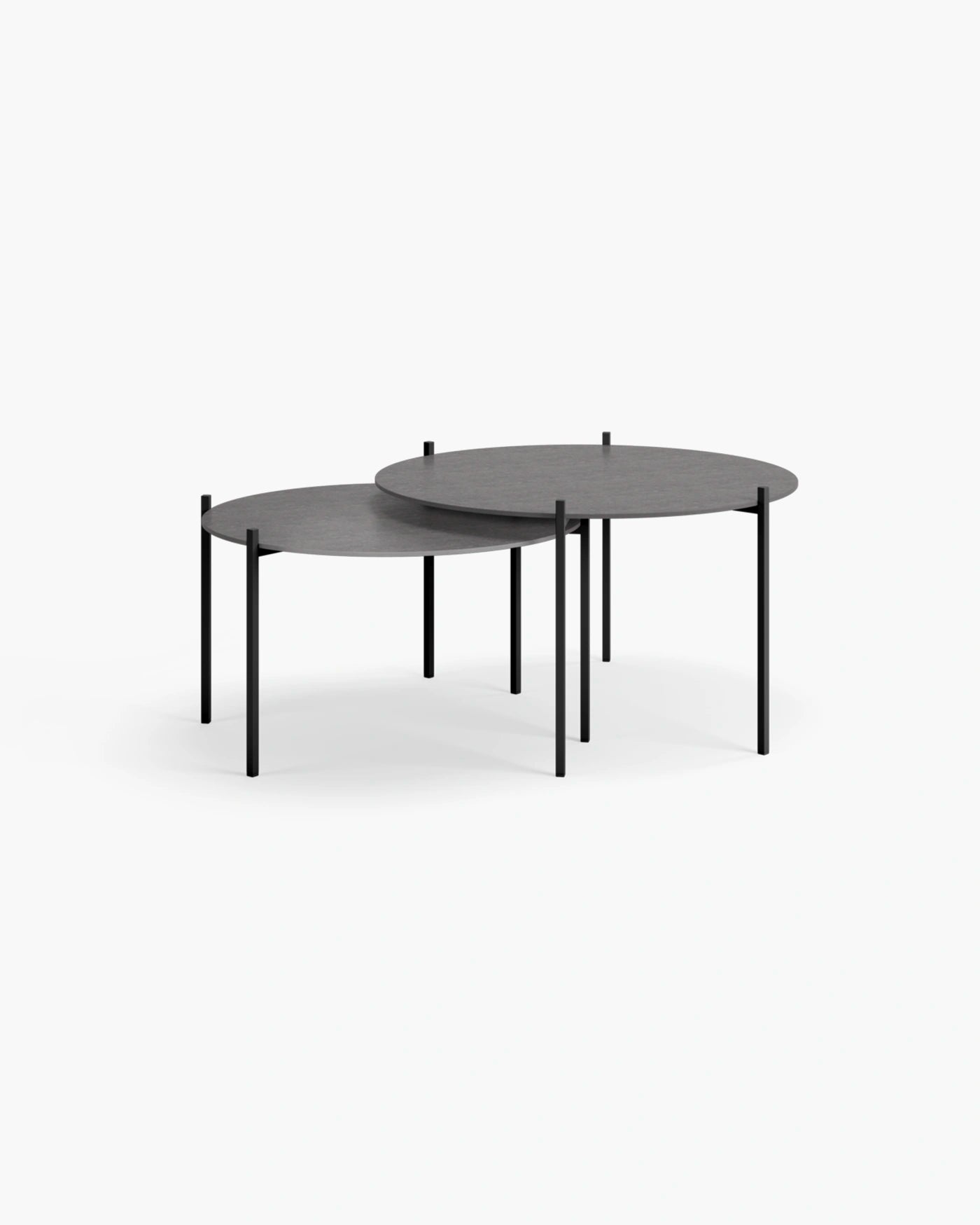 Leo coffee table set in black and Grafite dekton, showcasing modern elegance and refined design for stylish interiors.