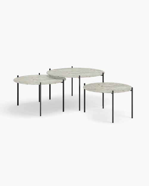 Leo Coffee table set in black with Sabbia dekton tops, designed for modern, elevated interiors.