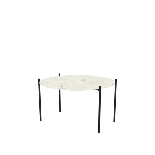 Coffee Table Leo Medium, black powder-coated steel frame with Dekton Sabbia top