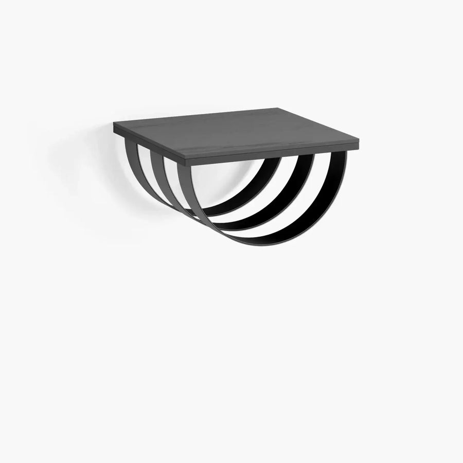 Floating Bedside Table Lisa – Black Frame – Black Oak – Jade Black Strap