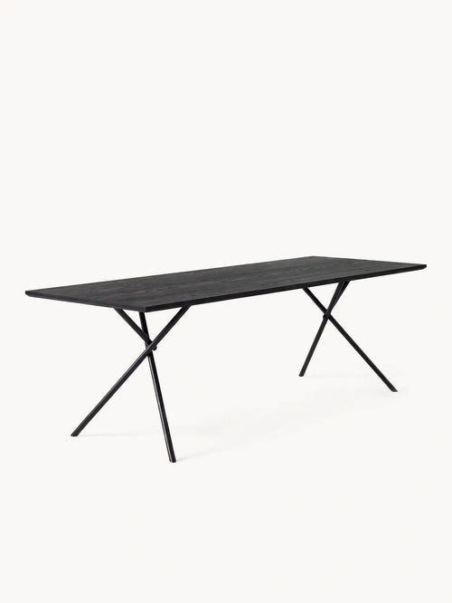 Dining table Melker - Black Frame - Black oak Wood Top