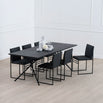 Melker dining table in black oak with six matching chairs, stylish dining room setup for modern interiors.