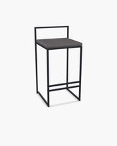 Outdoor Bar Stool Tora with black powder-coated stainless steel frame and Dusk olefin cushion.