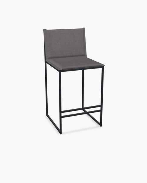 Outdoor Bar Stool Valter with black powder-coated stainless steel frame and Dusk olefin cushion.