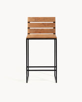 Tabouret de bar extérieur Per – Cadre noir – Teck