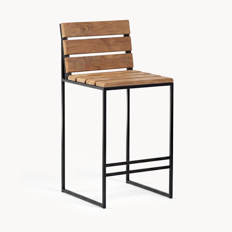 Outdoor Bar Stool Per – Black Frame – Teak with Backrest