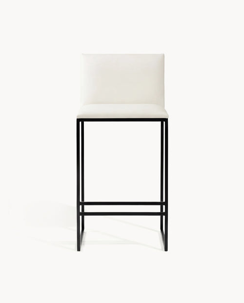 Bar Stool Philip featuring a black frame and ivory leather cushion, modern design for kitchens and bars.