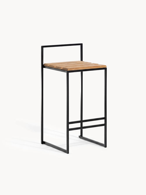 Outdoor Bar Stool Saga – Black Frame & Teak
