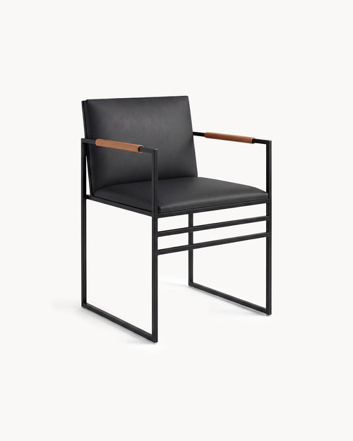 Dining chair Sella - Black - Jade black leather - Coffee bean