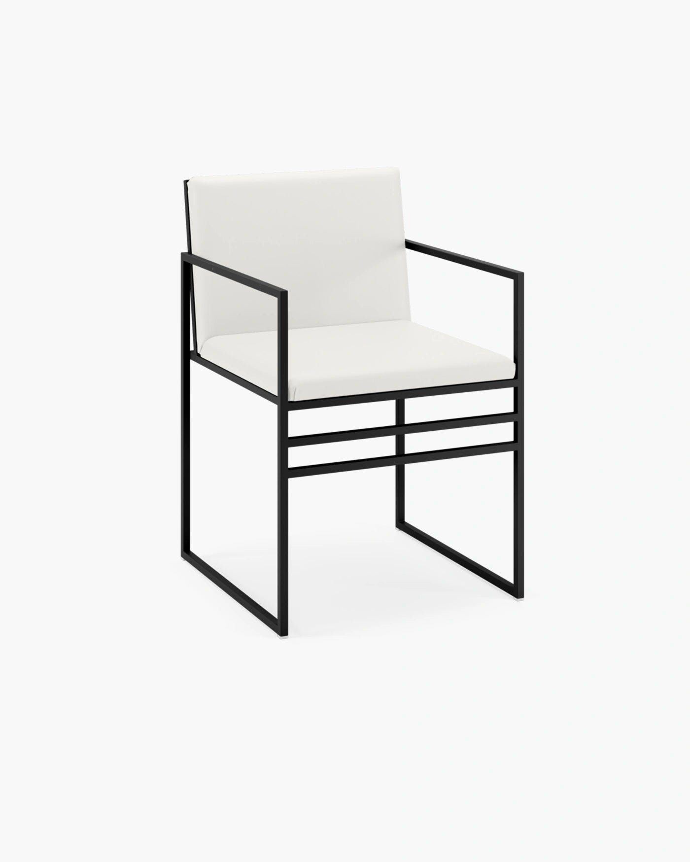 Sella dining chair featuring a black frame and minimalist design with ivory leather seat, perfect for modern interiors.